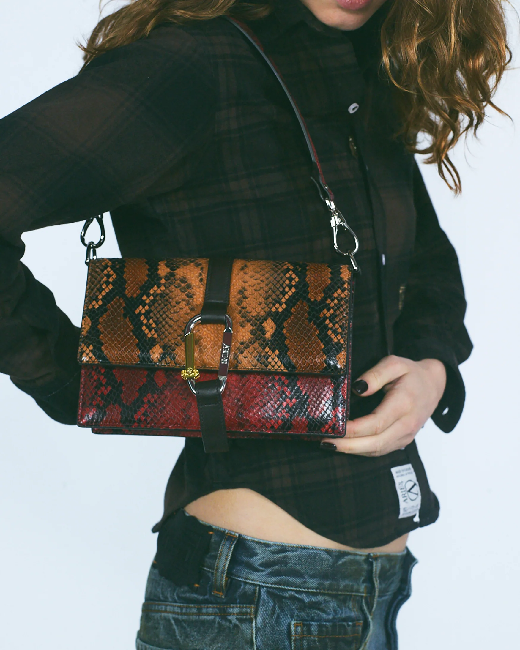 Patchwork Snake Print Leather Kasper Bag - Image 2
