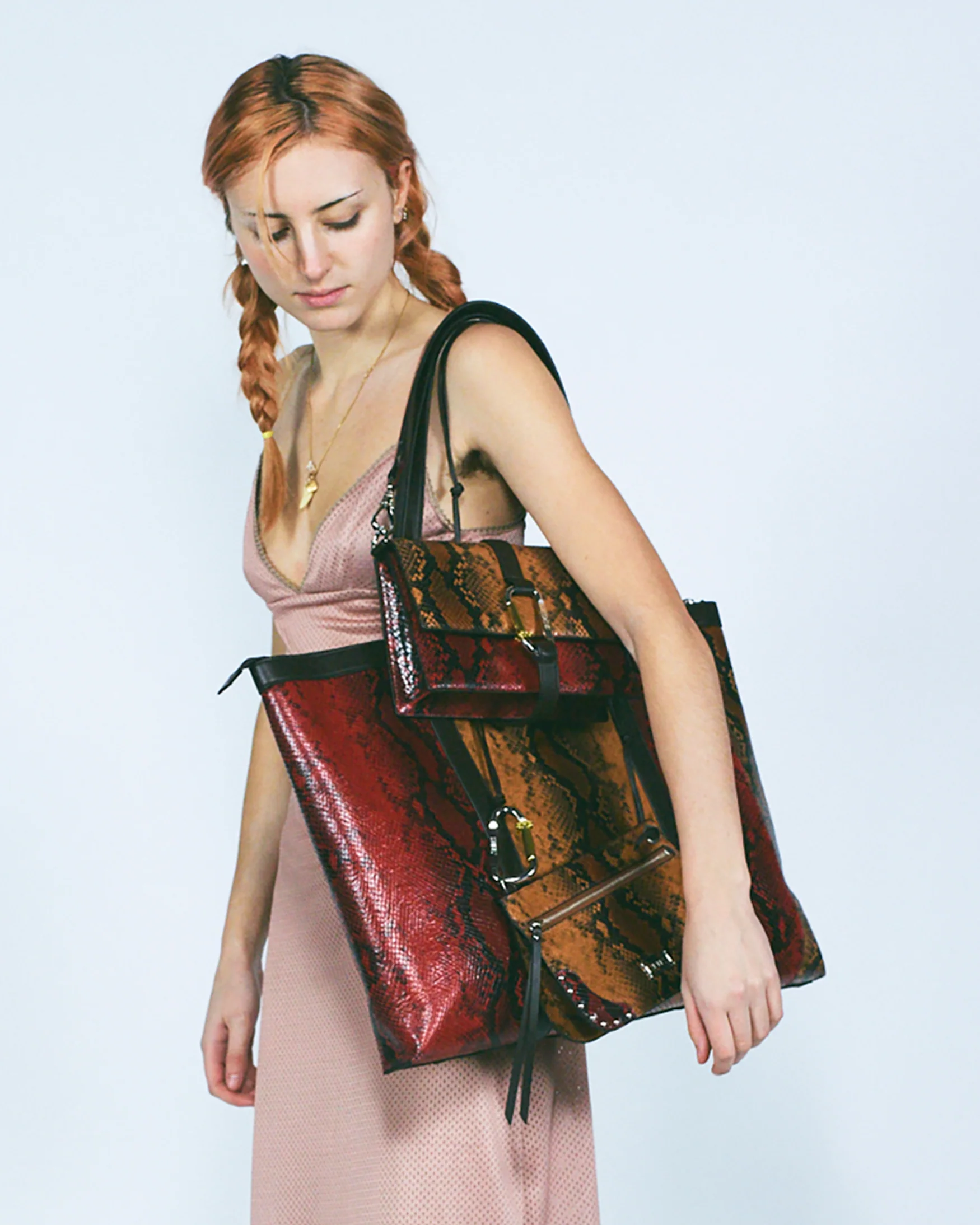 Patchwork Snake Print Leather Niner Shopper Bag - Image 2