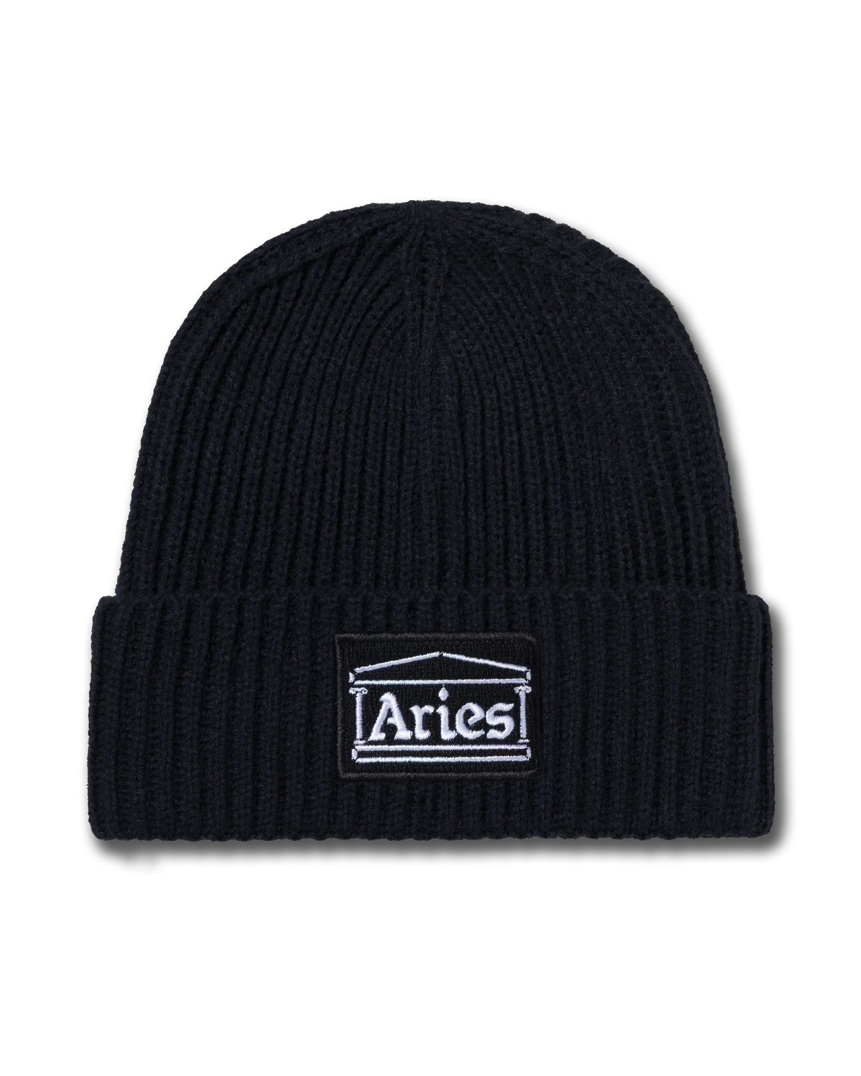 Temple Patch Rib Knit Beanie