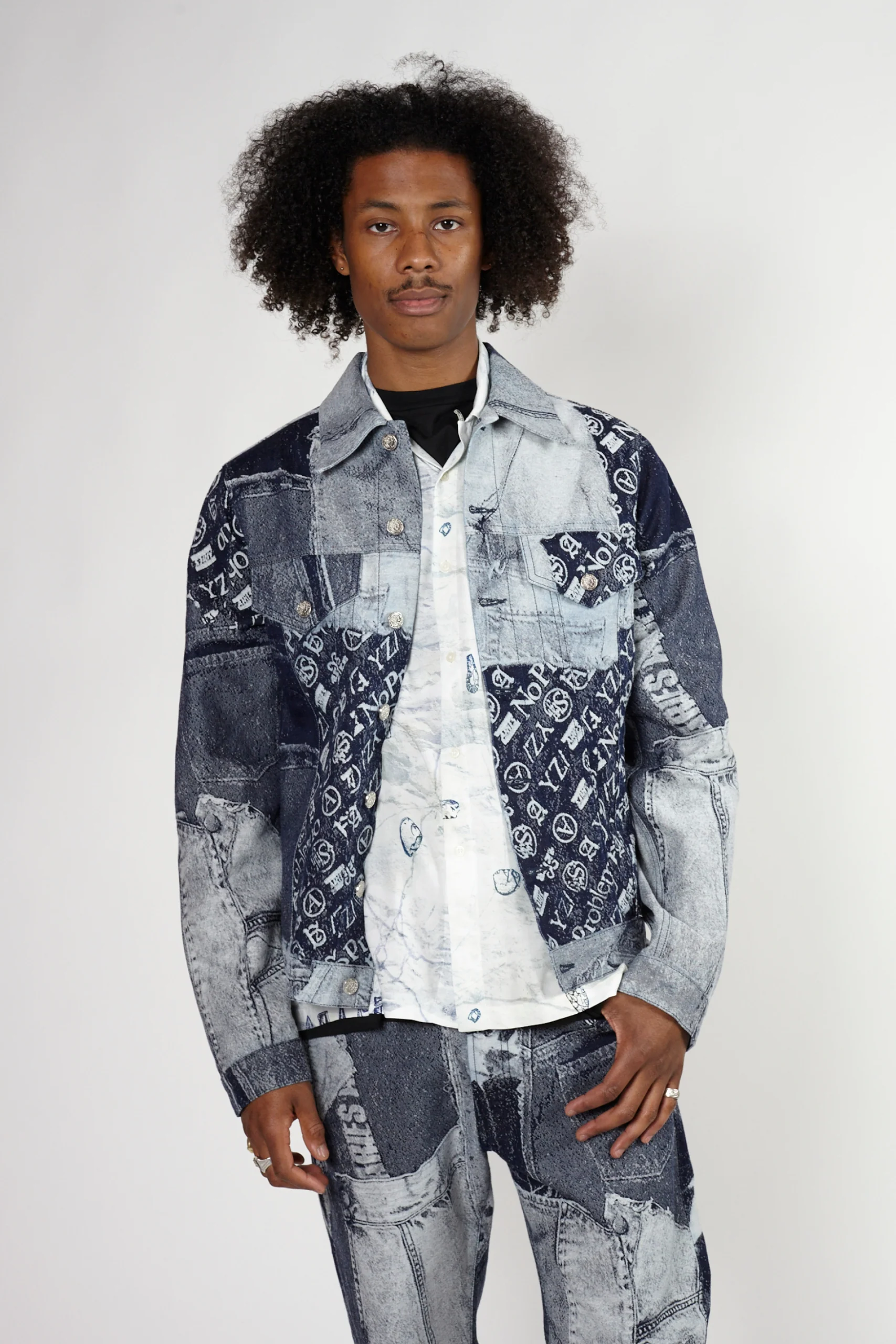 Patchwork Jacquard Trucker Jacket - Image 3