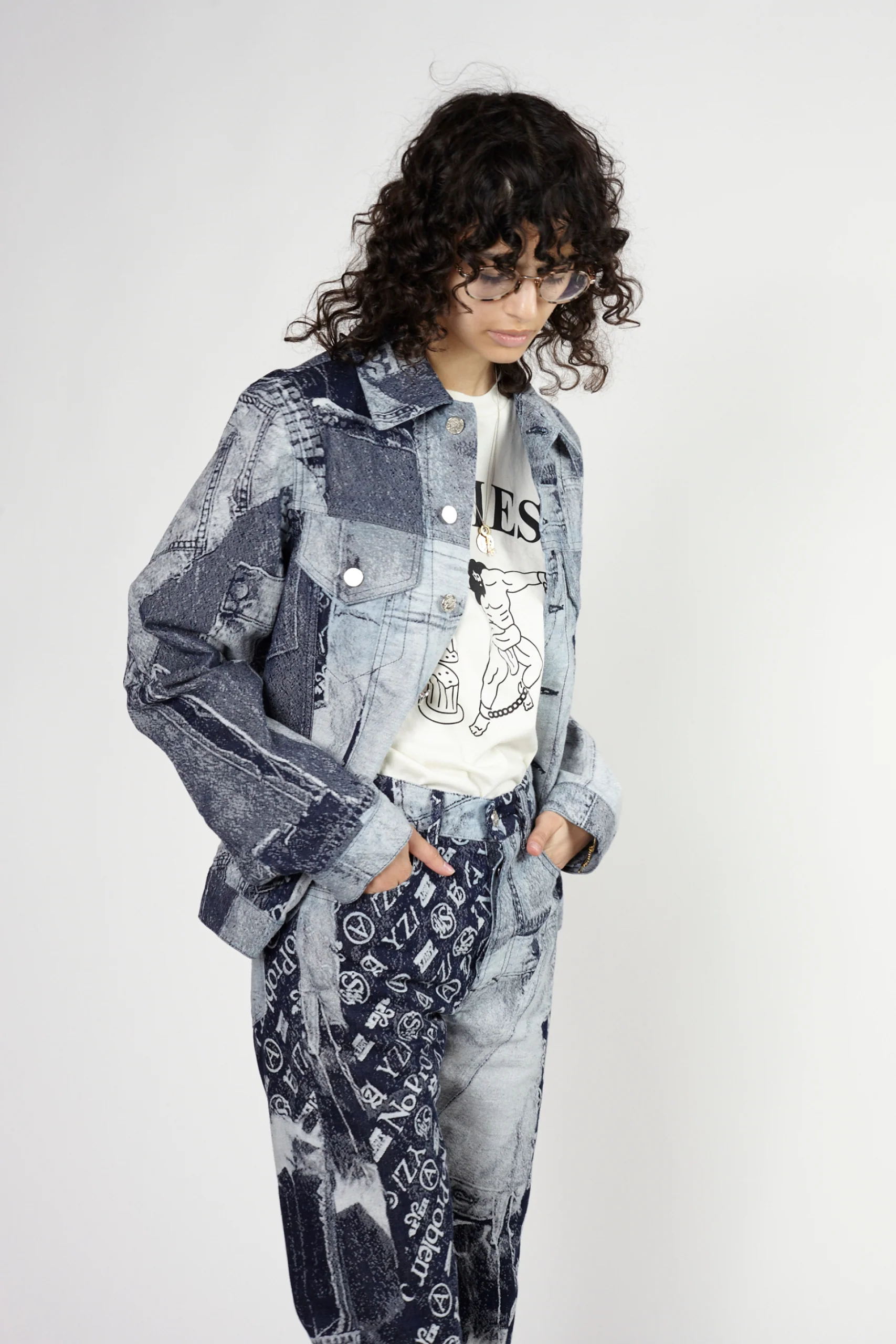 Patchwork Jacquard Trucker Jacket - Image 8