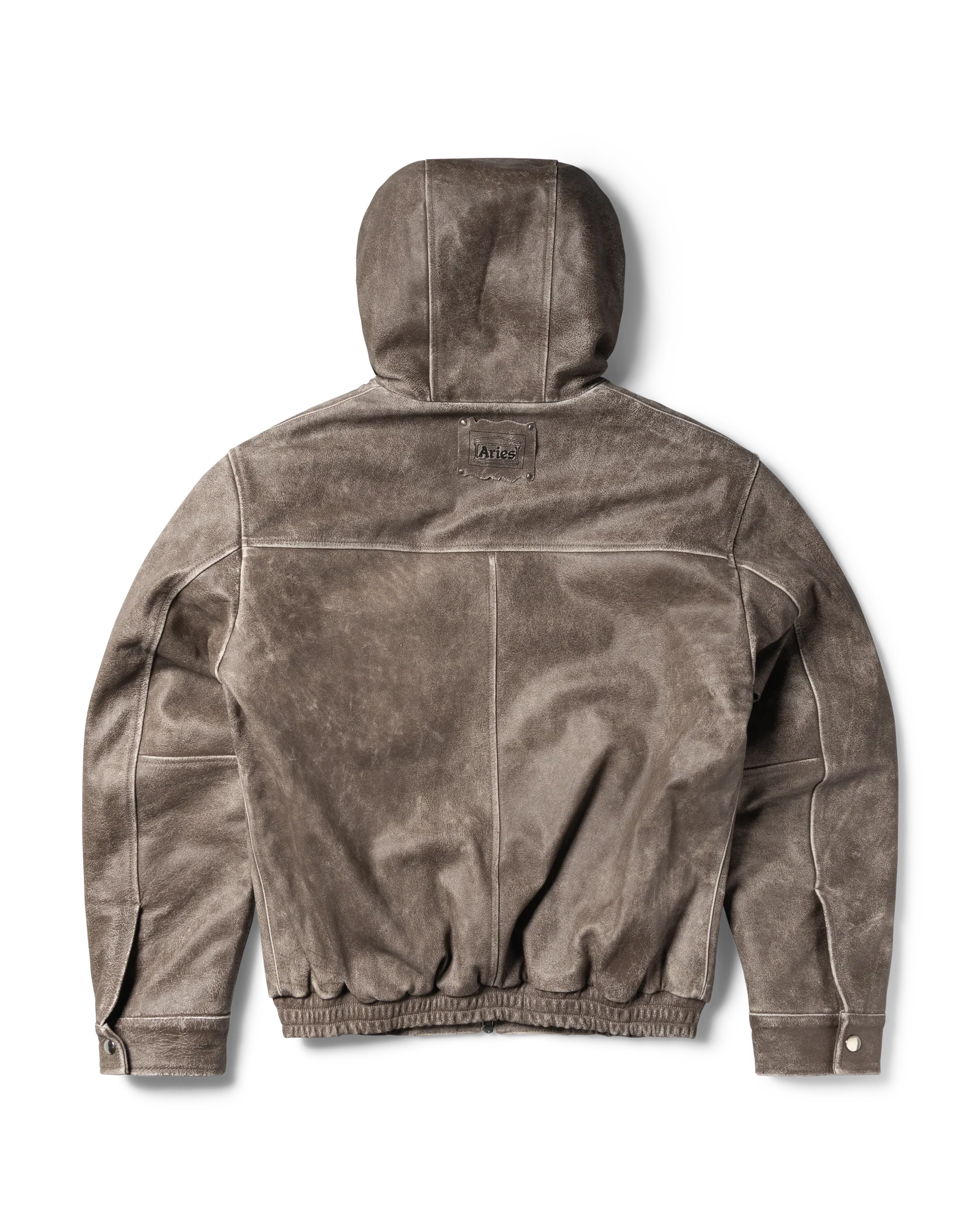 Distressed Leather Hooded Bomber Jacket - Image 3