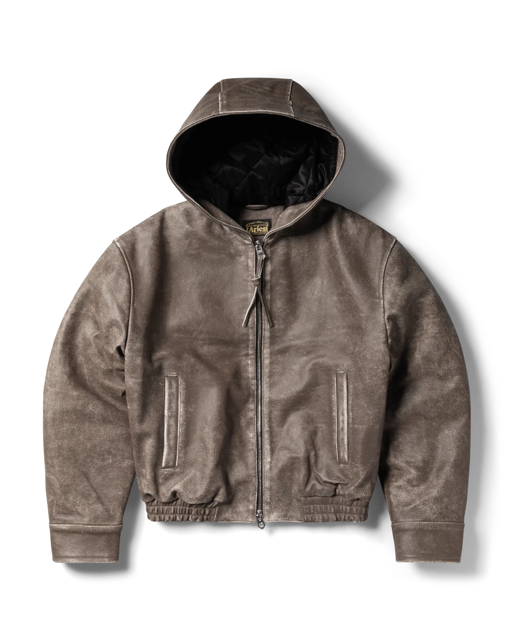 Distressed Leather Hooded Bomber Jacket - Image 4