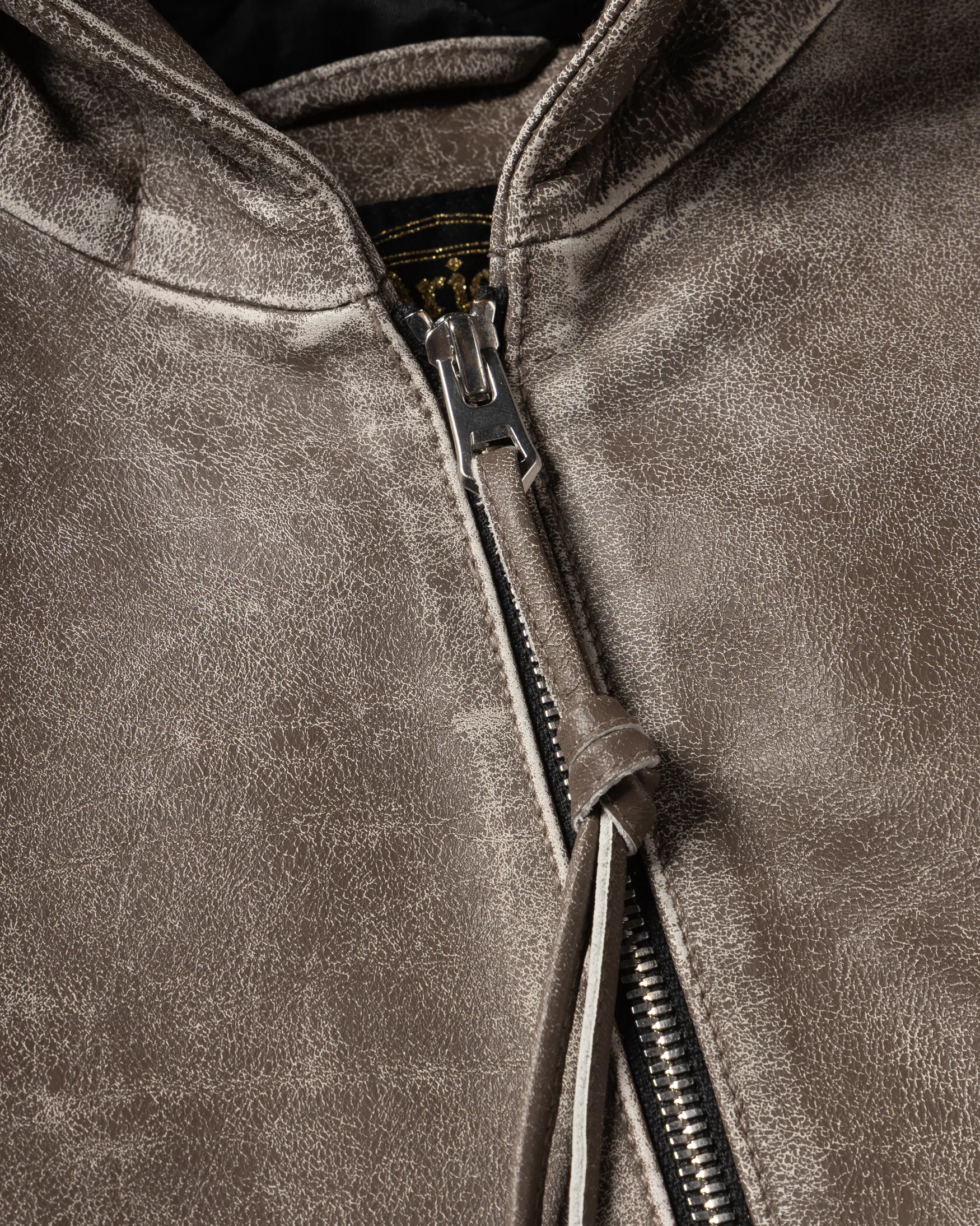 Distressed Leather Hooded Bomber Jacket - Image 8