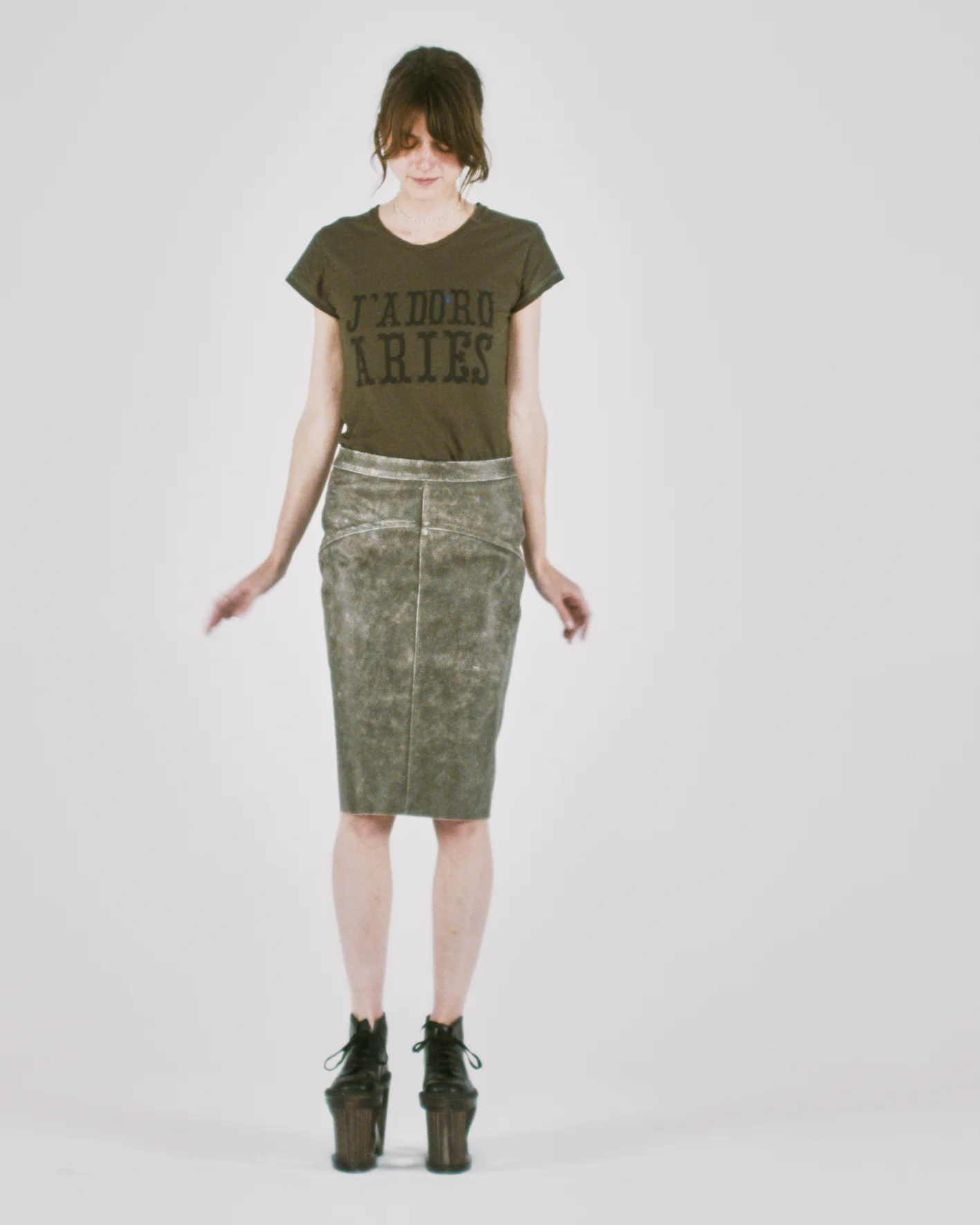 Distressed Leather Pencil Skirt - Image 2